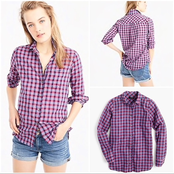 J. Crew Tops - •J. CREW• Boy Fit Shirt in Twilight Purple Plaid